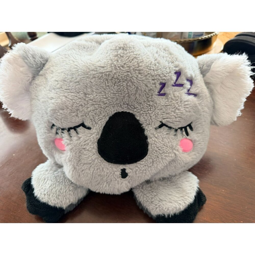 Cute Gray Koala Plush Toy With Embroidered Details & Leaf Accent Soft Polyester